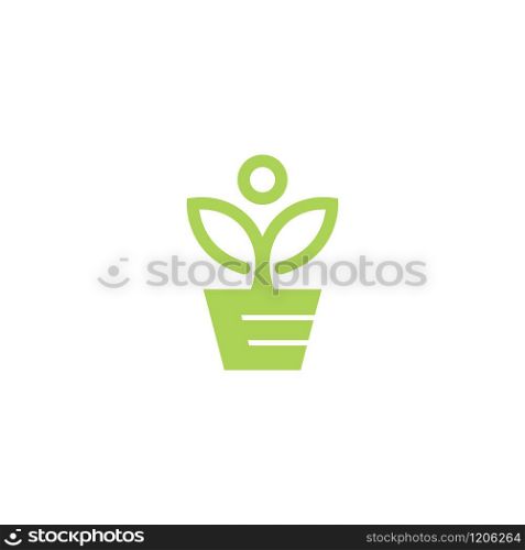 Letter E Flower pot and plant logo. Growth vector logo.