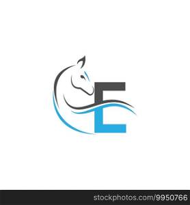Letter E icon logo with horse illustration design vector