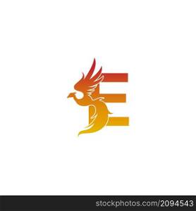 Letter E icon with phoenix logo design template illustration