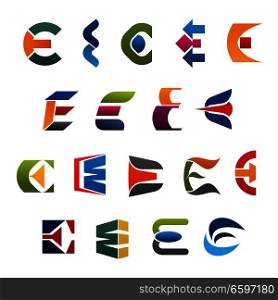 Letter E icons for technology and company sign design. Vector abstract symbols of letter E for industry, art and advertising agency or banking commerce and trade corporation. Letter E vector icons and symbols