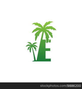 Letter E logo and  coconut tree icon design vector illustration