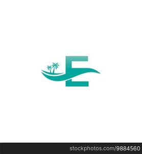 Letter E logo  coconut tree and water wave icon design vector