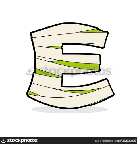Letter E Monster zombie. Alphabetical icon medical bandages. Egyptian concept of template elements ABC.&#xA;