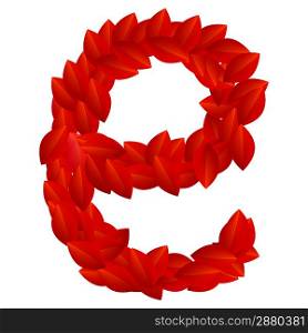 Letter E of red petals alphabet