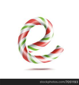 Letter E Vector. 3D Realistic Candy Cane Alphabet Symbol In Christmas Colours. New Year Letter Textured With Red, White. Typography Template. Striped Craft Isolated Object. Xmas Art Illustration. Letter E Vector. 3D Realistic Candy Cane Alphabet Symbol In Christmas Colours. New Year Letter Textured With Red, White. Typography Template. Striped Craft Isolated Object. Xmas Art