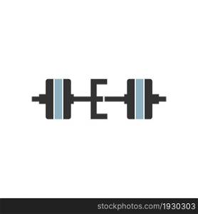 Letter E with barbell icon fitness design template vector