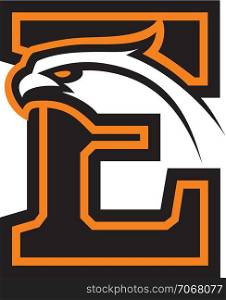 Letter E with eagle head. Great for sports logotypes and team mascots.