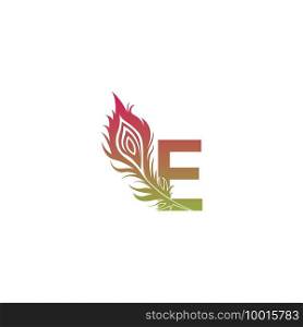 Letter E with feather logo icon design vector illustration