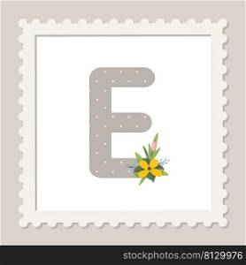 Letter E with flowers. Floral alphabet font uppercase