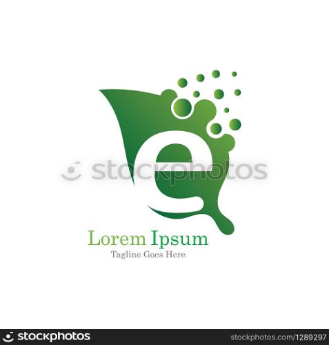 Letter E with leaf creative logo concept template design symbol modern