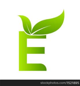 Letter E with leaf element, Ecology concept.