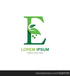 Letter E with leaf logo concept template design symbol