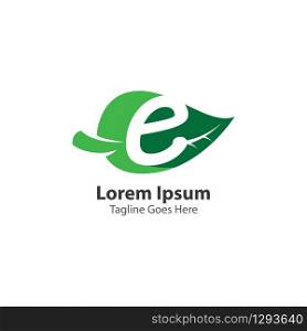 Letter E with leaf logo concept template design symbol
