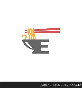 Letter E with noodle icon logo design vector template