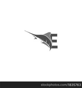 Letter E with ocean fish icon template vector