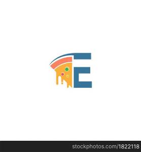 Letter E with pizza icon logo vector template
