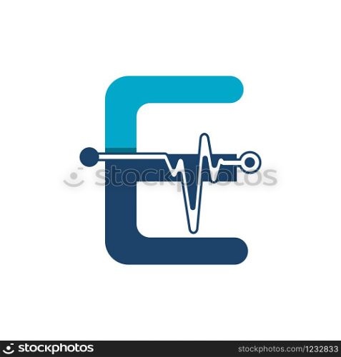 Letter E with Pulse Logo Vector Element Symbol Template