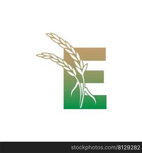 Letter E with rice plant icon illustration template vector