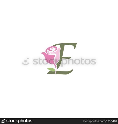 Letter E with rose icon logo vector template illustration