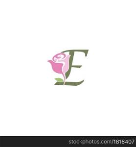 Letter E with rose icon logo vector template illustration
