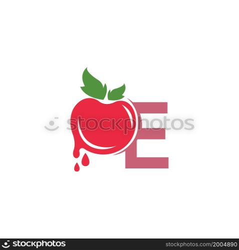 Letter E with tomato icon logo design template illustration vector