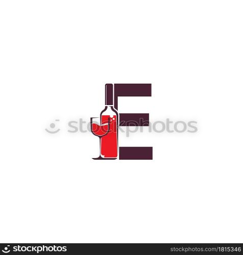 Letter E with wine bottle icon logo vector template
