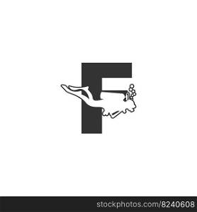 Letter F and someone scuba, diving icon illustration template