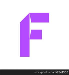letter F cut out from white paper, vector illustration, flat style.. letter F cut out from white paper