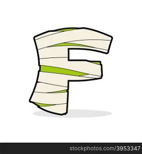 Letter F Egyptian zombies. ABC sign coiled medical bandages. Monster template elements alphabet. Scary concept type as logo.