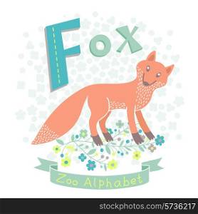 Letter F - Fox. Alphabet with cute animals. Vector illustration.