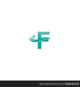 Letter F logo  coconut tree and water wave icon design vector