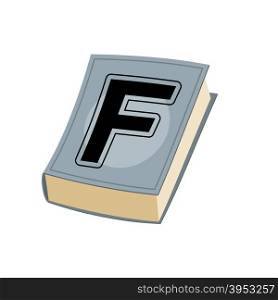 Letter F on cover of retro books. Concept of template elements alphabet&#xA;