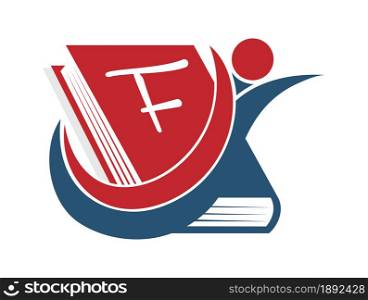 letter F on the cover of the book. Flat style