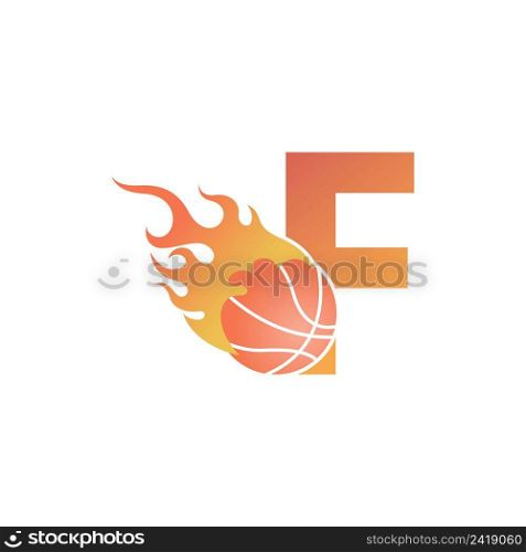 Letter F with basketball ball on fire illustration vector
