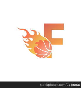 Letter F with basketball ball on fire illustration vector