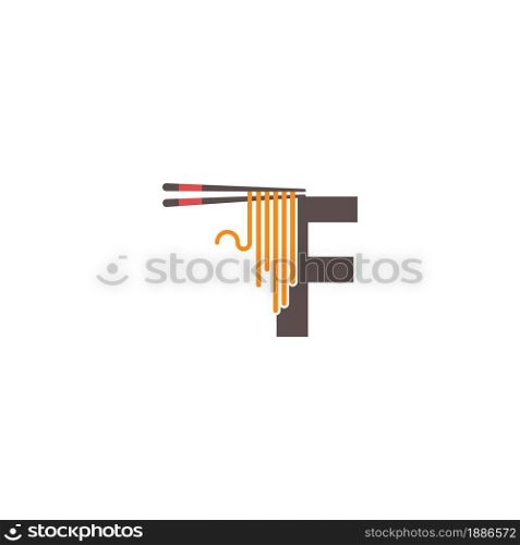 Letter F with chopsticks and noodle icon logo design template