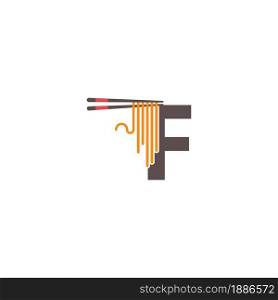 Letter F with chopsticks and noodle icon logo design template
