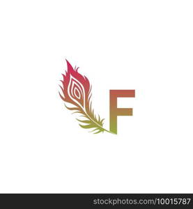 Letter F with feather logo icon design vector illustration