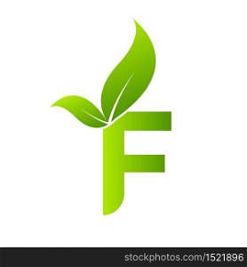 Letter f with leaf element, Ecology concept.