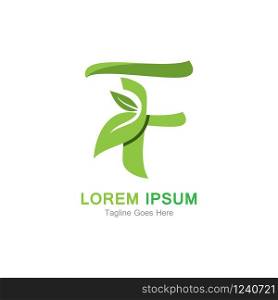 Letter F with leaf logo concept template design