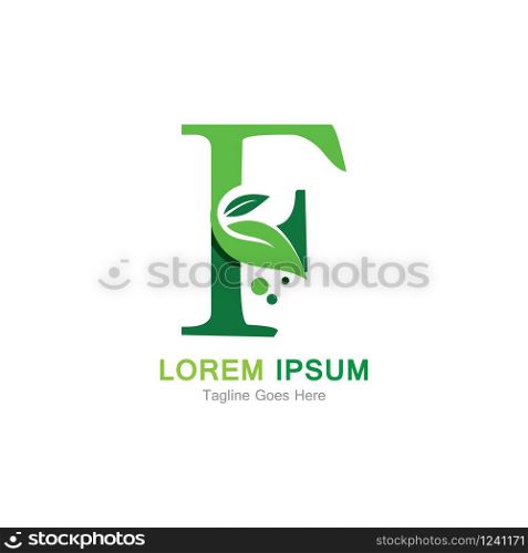 Letter F with leaf logo concept template design symbol