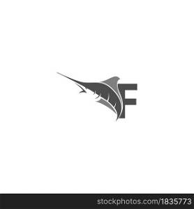 Letter F with ocean fish icon template vector