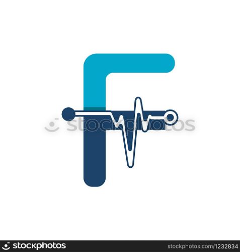 Letter F with Pulse Logo Vector Element Symbol Template