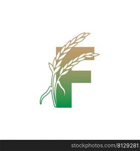 Letter F with rice plant icon illustration template vector
