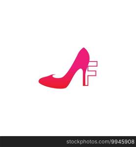 Letter F with Women shoe, high heel logo icon design vector template