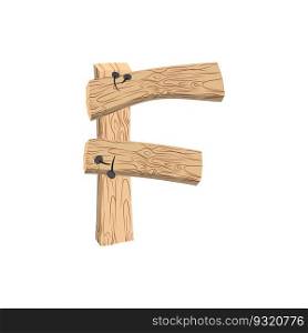 letter F wood board font. plank and nails alphabet. Lettering of boards. Country chipboard ABC