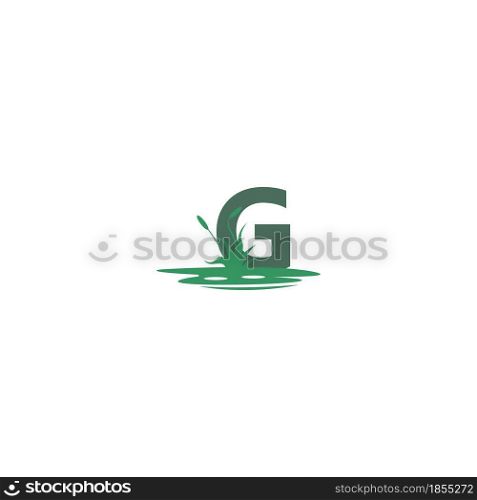letter G behind puddles and grass template illustration