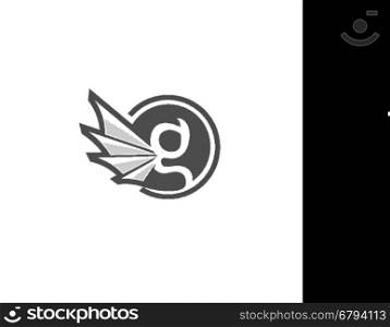 letter G circle with gargoyle wing style, classy letter G with wing