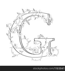 Letter G floral sketch over white background