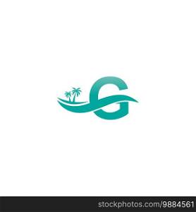 Letter G logo  coconut tree and water wave icon design vector